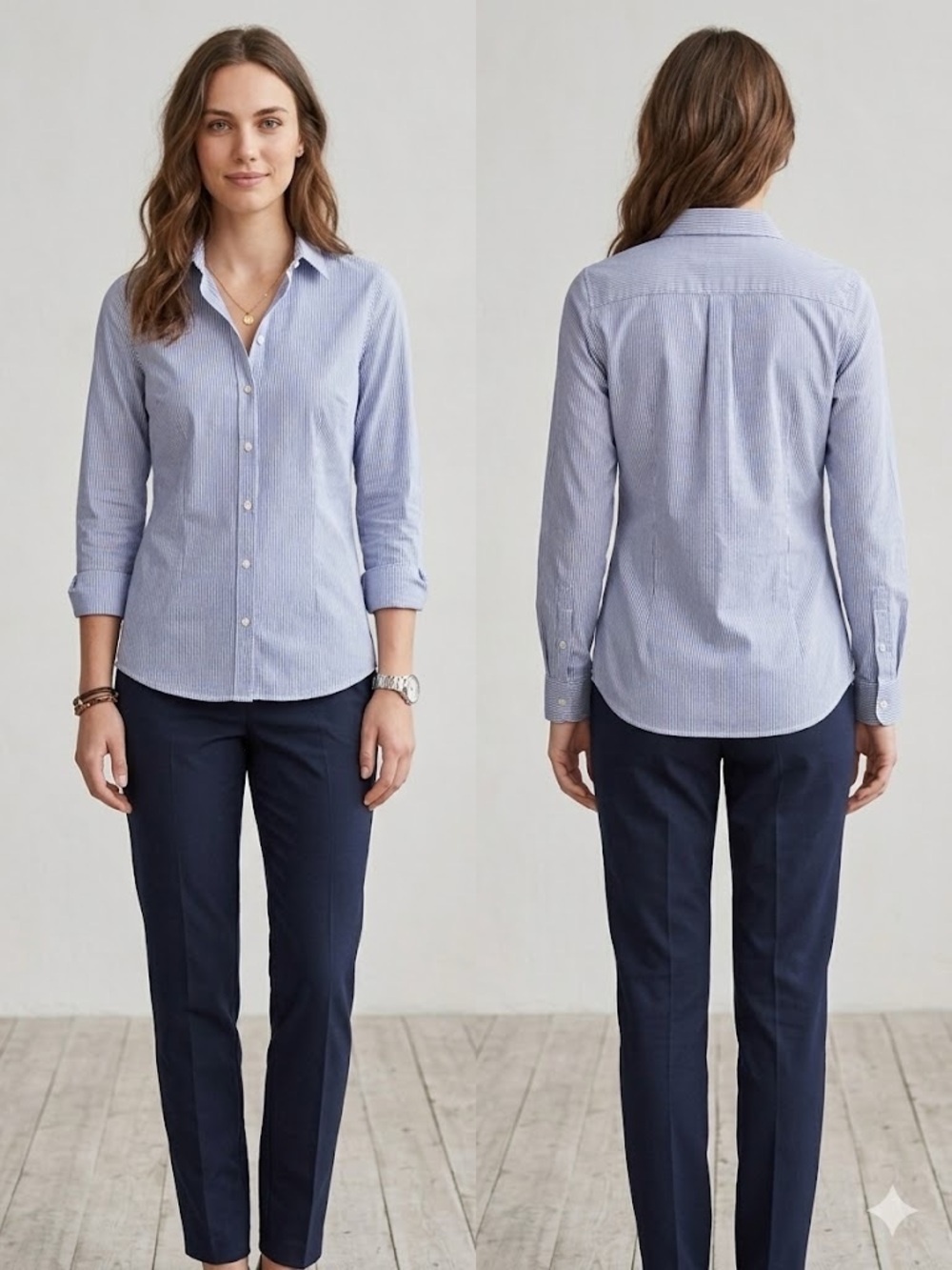 H&M Easy Iron Blue & White Striped Button Down Shirt - Size L